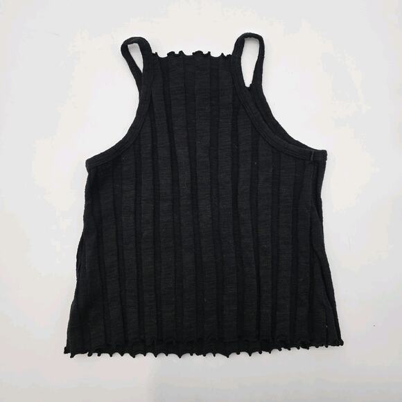 Anthro Akemi Kin Top Womens Medium Black Tank Crop Sweater Lettuce Hem Rib Kaden - Picture 5 of 11
